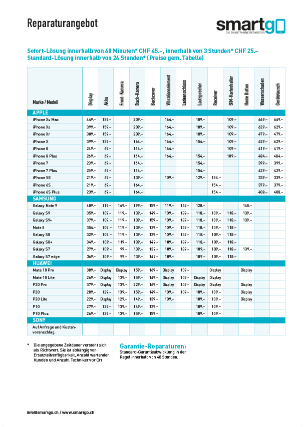 Smartgo Preisliste